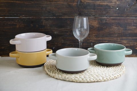 Stoneware Reactive Glaze Double Ear Bowl Set