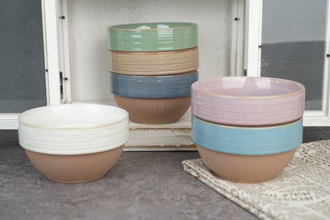 Stoneware Bowl Reactive Glaze with Embossed Pattern BH819