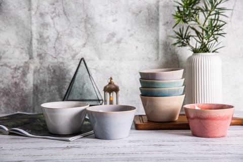 Stoneware Conical Bowl Set Reactive Glaze YX