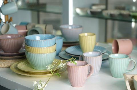 Stoneware Reactive Glaze Dinnerwar Set Emossed Lines