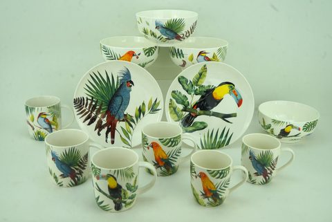 New Bone China Dinnerware Set with Junble Bird Design
