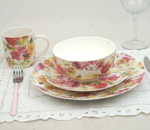 New Bone China Dinnerware Set with Watercolor Flower Design
