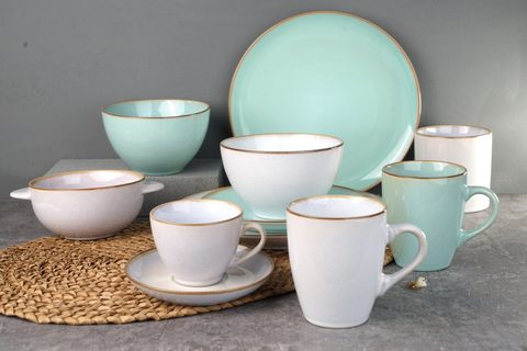 Stoneware Dinnerware Set Reactive Glaze with Reactive Rim