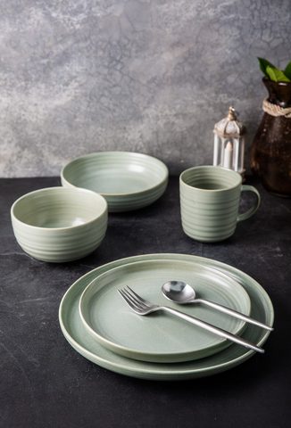 Stoneware Dinnerware Set Matte Reactive Glaze Embossed Lines YX076