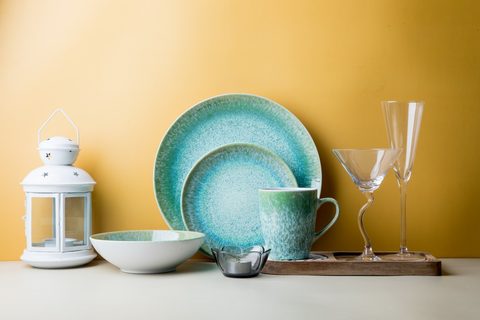 Stoneware Green Color Reactive Glaze Dinnerware Set QX683