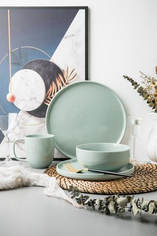 Stoneware Light Green Color Dinnerware Set QX