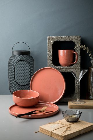 Stoneware Orange Color Dinnerware Set QX