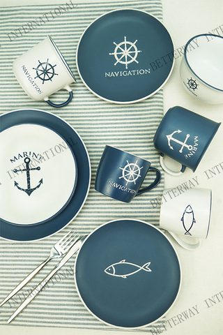Stoneware Dinnerware Engraved Ocean Pattern
