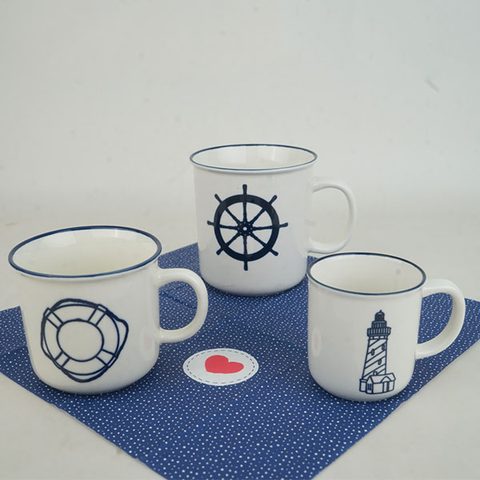 New Bone China Coffee Tea Mug Set with Ocean Design