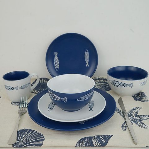 Stoneware Dinnerware Blue and White Color with Ocean Design