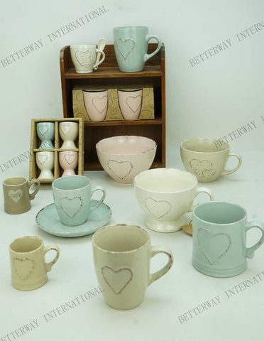 Stoneware Coffee Mug in Different Shape Solid Color with Brushed Color
