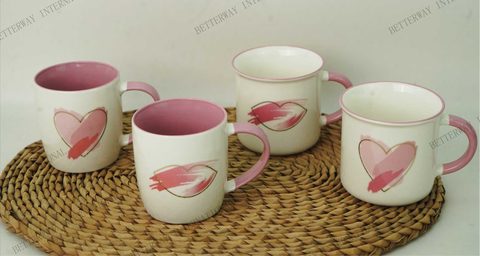 New Bone China Mug with Pink Lip & Heart Design
