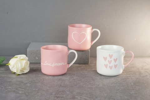 New Bone China Pink Color Mug Embossed with Heart Design