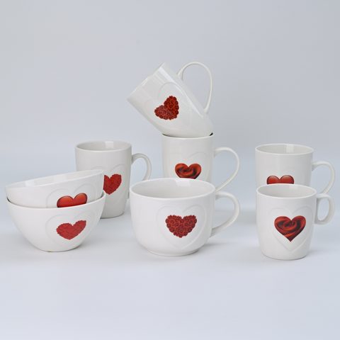 New Bone China Mug Embossed Heart Shape with Decal