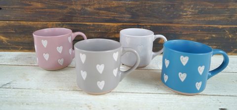 Stoneware Coffee Mug Set Embossed Heart
