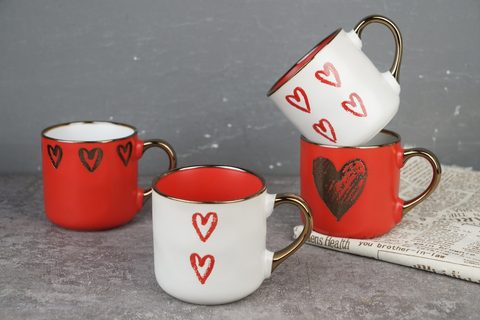 Stoneware Love Mug Set Embossed Metallic Pattern BH829
