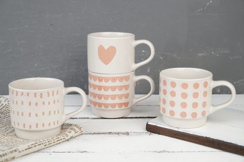 Stoneware Stackable Mug with Engraved Print L3971