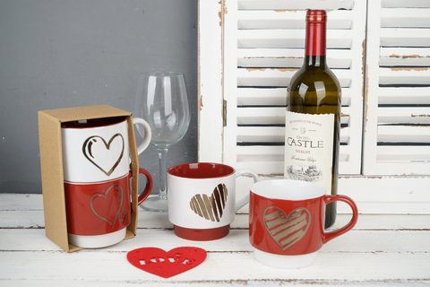 Stoneware Stackable Mug Set Embossed Metallic Pattern BH886