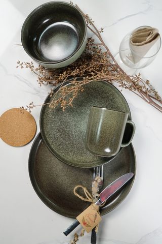 Stoneware Green Color Reactive Glaze Dinnerware Set LS104