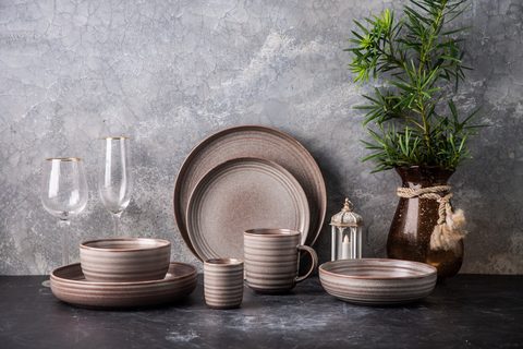 Stoneware Dinnerware Set Matte Reactive Glaze Embossed Lines YX076
