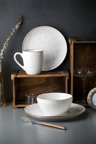 Stoneware Dinnerware Set with Embossed Pattern QX