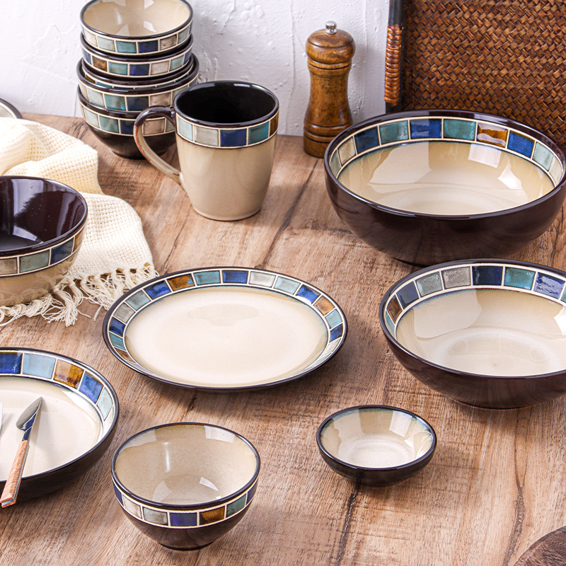 Underglaze Blue Grid Hand-painted Dinnerware Set