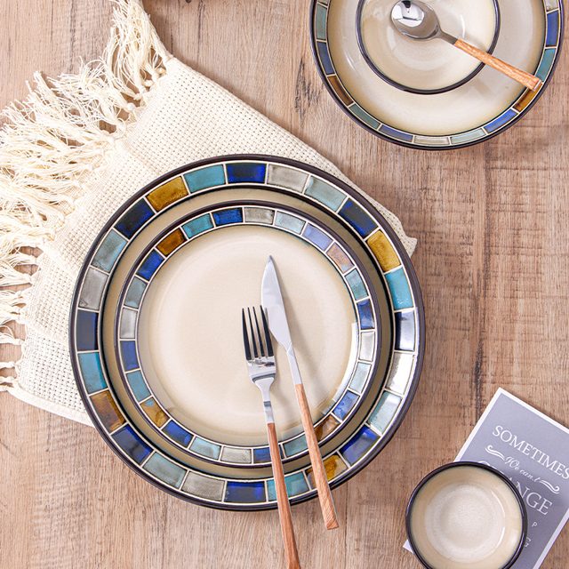 Underglaze Blue Grid Hand-painted Dinnerware Set