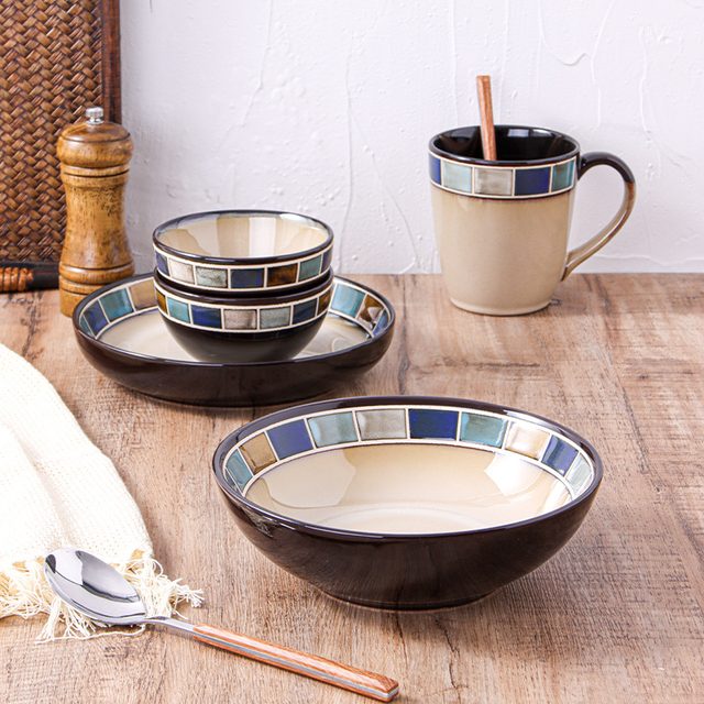 Underglaze Blue Grid Hand-painted Dinnerware Set