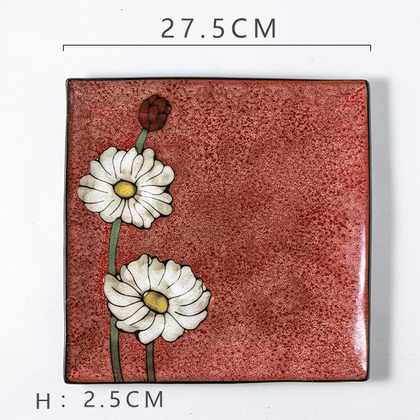 Flower Red Steak Plate (11-inch)