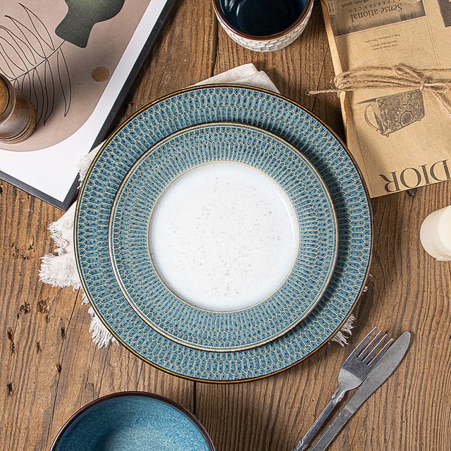 European Xinhui Blue Kiln-changed Glaze Dinnerware Set