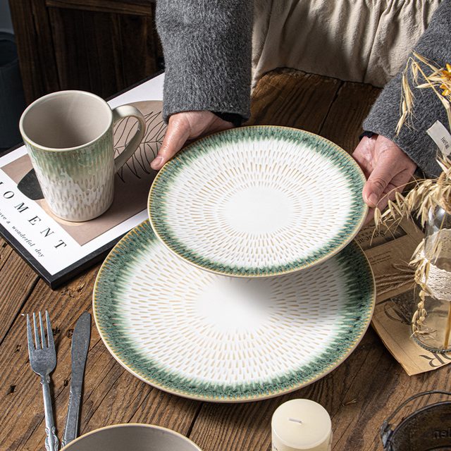 European Starry Kiln-changed Glaze Embossed Dinnerware Set