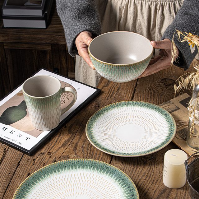 European Starry Kiln-changed Glaze Embossed Dinnerware Set