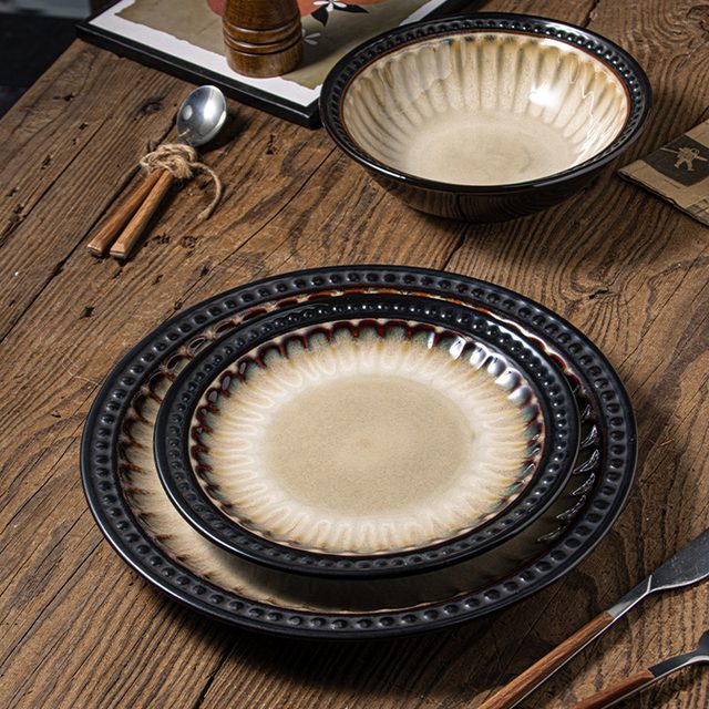 American Retro Embossed Reactive Glaze Dinnerware Set