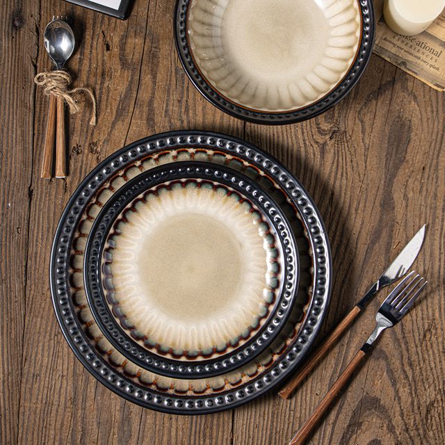 American Retro Embossed Reactive Glaze Dinnerware Set