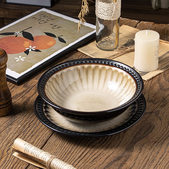 American Retro Embossed Reactive Glaze Dinnerware Set