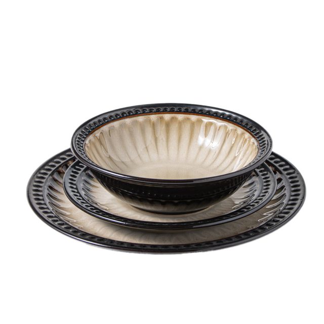 American Retro Embossed Reactive Glaze Dinnerware Set