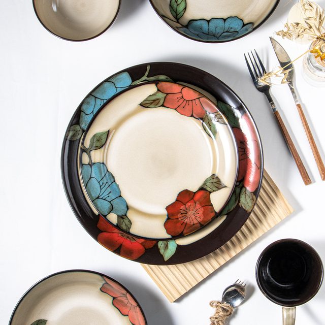 American Tri-color Flower Kiln-changed Glaze Dinnerware Set