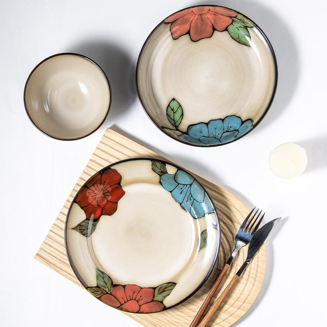 American Tri-color Flower Kiln-changed Glaze Dinnerware Set