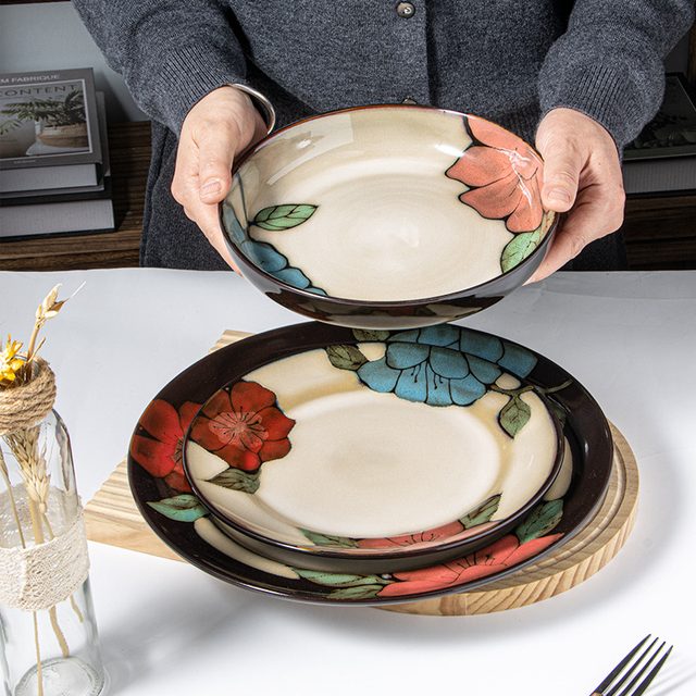 American Tri-color Flower Kiln-changed Glaze Dinnerware Set