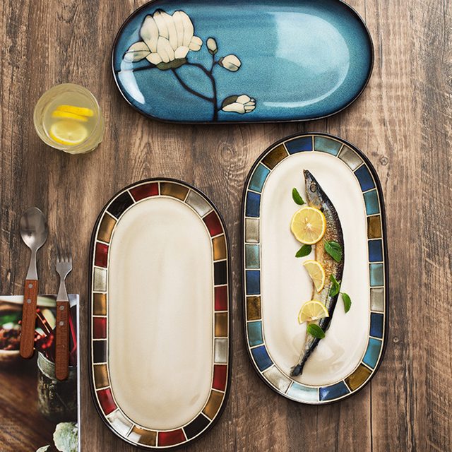 European Kiln-changed Underglaze Ceramic Fish Plate Collection