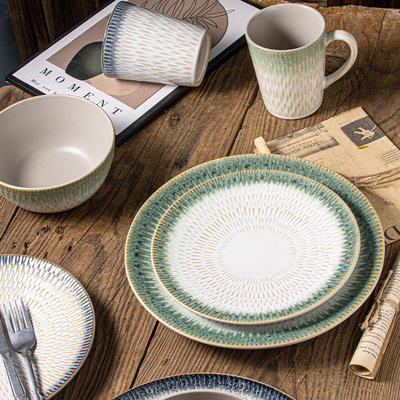 European Starry Kiln-changed Glaze Embossed Dinnerware Set