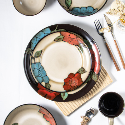 American Tri-color Flower Kiln-changed Glaze Dinnerware Set